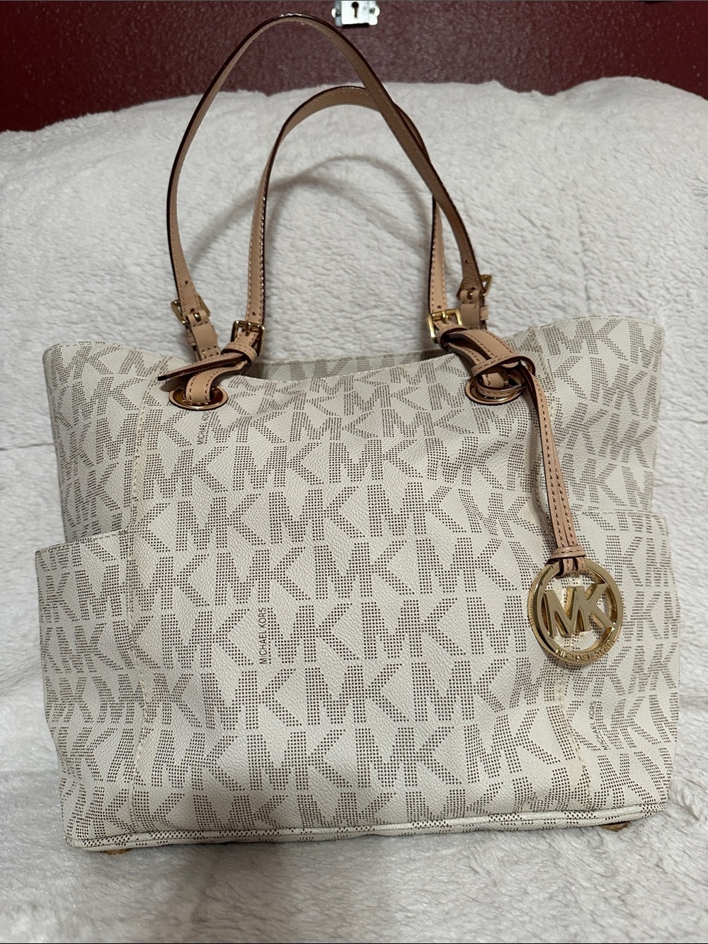 Michael Kors Jet Set Logo Tote Bag with Tan Leather Straps